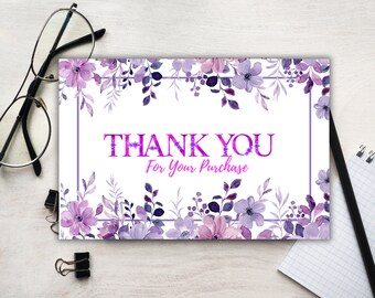 Bewerkbare paarse bloemen dank u kaarten - paarse bloemen zakelijke dank u kaart - bruiloft dank u kaarten - DIY dank u kaart
