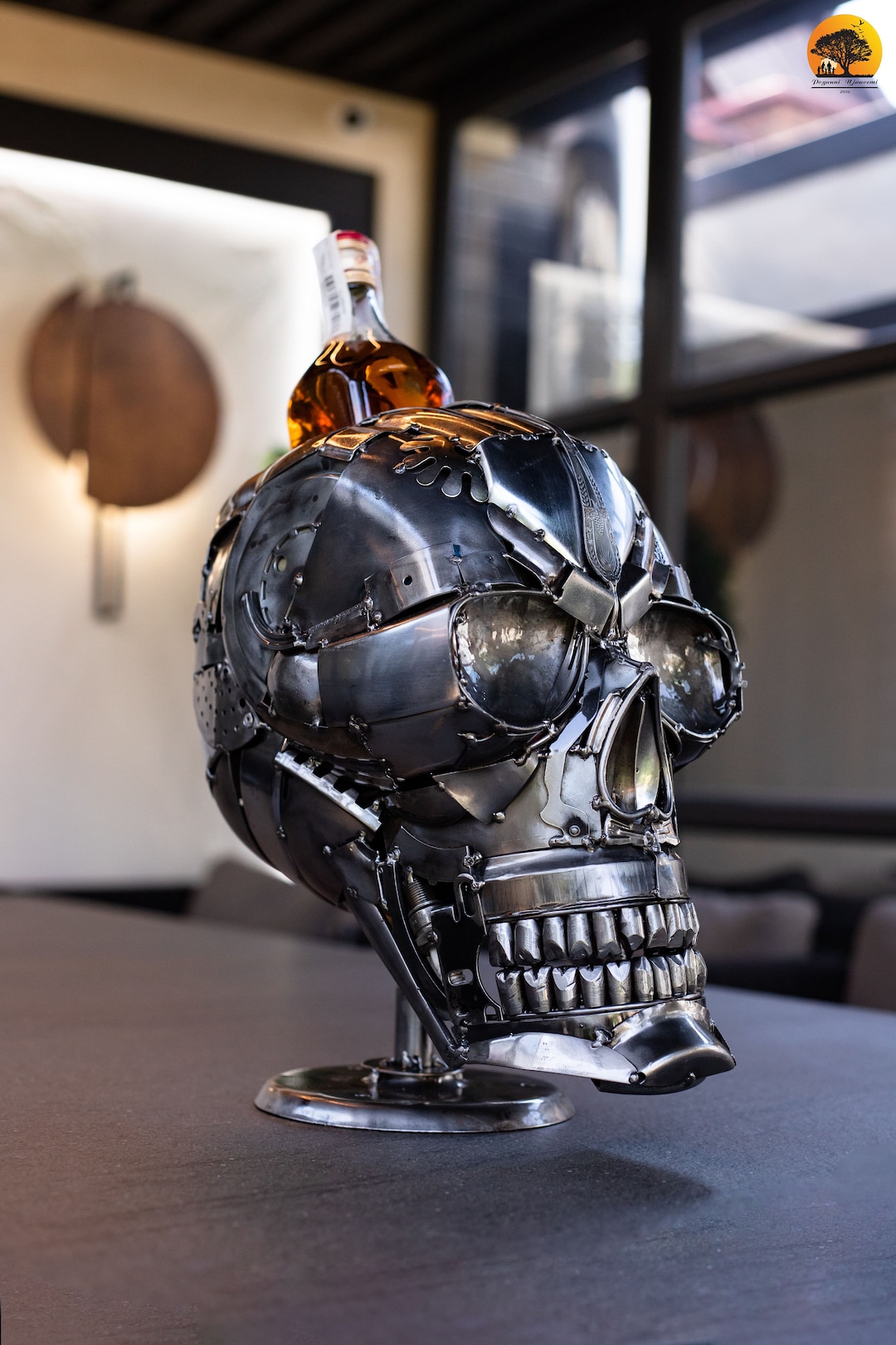 Metal Skull Sculpture, Bottle Holder Etsy