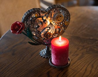 metal heart candlestick