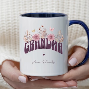 Grandma Mug Gift Personalized Floral Coffee Cup Custom Name Mug for Grandma Cottagecore Birthday Gift Boho Style Keepsake Grandkid Gift