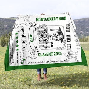 Personalized Graduation Blanket Custom Name Blanket Class of 2025 College Grad Gift For High School Graduate Senior Present Skeleton Blanket