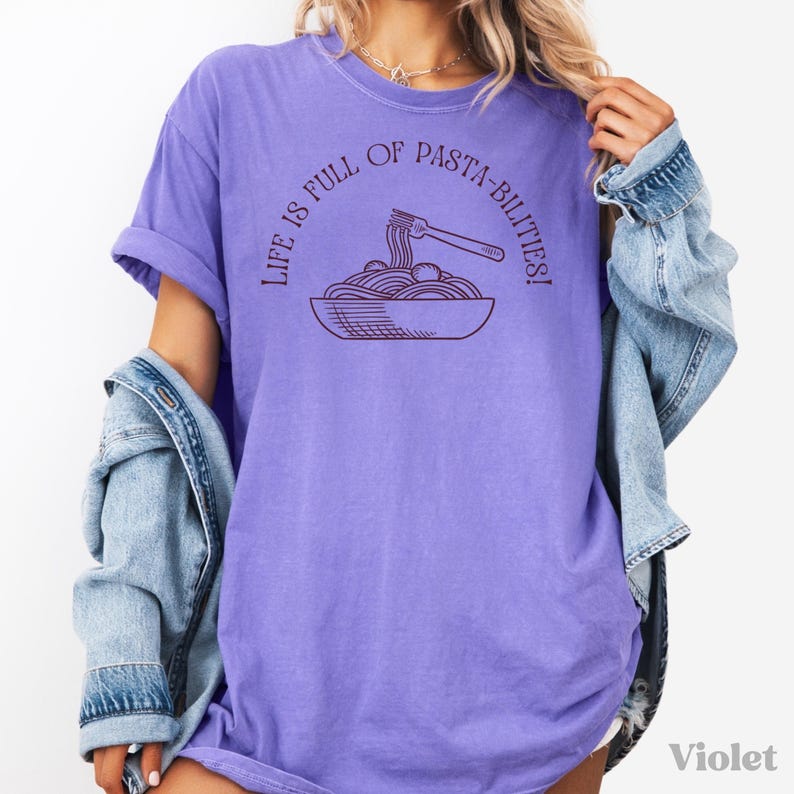 Optimistic Pasta Shirt Pasta T-shirt Foodie T Shirt Noodles Shirt Italian Pasta Tshirt Spaghetti Tee Comfort Colors Foodie Gift For Pasta Violet