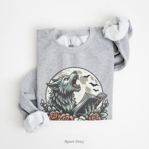Wolf Halloween Reading Shirt Comfort Colors Tee Book Lover Gift Dark Academia Spooky English Teacher Tee Werewolf Funny Gift for Reader Sport Grey