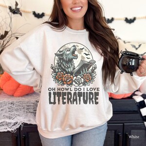 Wolf Halloween Reading Shirt Comfort Colors Tee Book Lover Gift Dark Academia Spooky English Teacher Tee Werewolf Funny Gift for Reader White