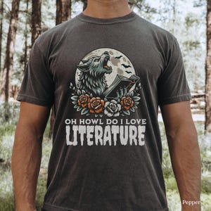 Wolf Halloween Reading Shirt Comfort Colors Tee Book Lover Gift Dark Academia Spooky English Teacher Tee Werewolf Funny Gift for Reader Pepper