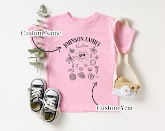Custom Family Tropical Vacation Shirt Toddler Youth Baby Bodysuit Doodle Drawing Tshirt 2025 Family Matching Tee Personalized Name and Date