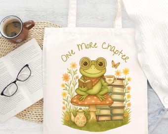 Book Lover Bag Frog Reading Teacher Gift Mushroom Cottagecore Aesthetic Literary Gift For Teacher From Her One More Chapter Book Club Nerd