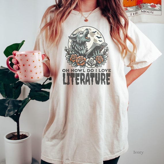 Wolf Halloween Reading Shirt Comfort Colors Tee Book Lover Gift Dark Academia Spooky English Teacher Tee Werewolf Funny Gift for Reader