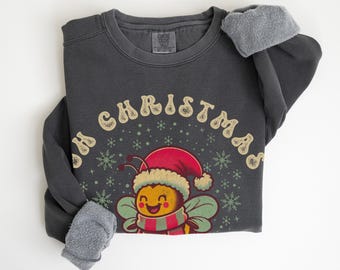 Christmas Bee Retro Distressed Sweatshirt Beekeeper Christmas Shirt Bee Xmas Party Sweater Bee Keeper Gift Bee Christmas Top