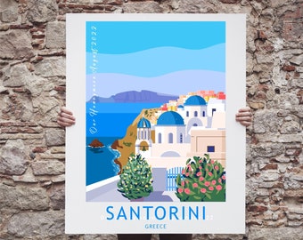 Santorini Print PERSONALISED Poster Wall Art Souvenir Greece Travel Wedding Gift Present