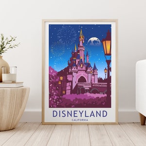 Disneyland Castle California Print Poster Wall Art Night Twinkling Sparkling Gift Souvenir Travel EE. UU.