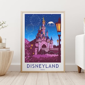Disneyland Castle Paris Print Poster Wall Art Night Twinkling Sparkling Gift Souvenir Travel Eurodisney