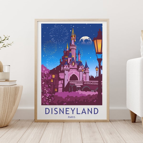 Disneyland Castle Paris Print Poster Wall Art Night Twinkling Sparkling Gift Souvenir Travel Eurodisney