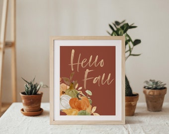 Hello Fall Sign Fall Decor Fall Print Art Fall Prints Fall Print Decor Pumpkin Print Wall Art Fall Pumpkins Pumpkin Prints Fall Prints Art