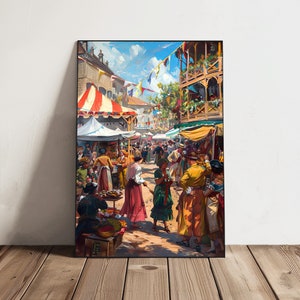 Bustling Market Scene, Marketplace Melody, PRINTABLE ART, Vibrant Culture, Daily Life, Historic Festivity, Cultural Tapestry