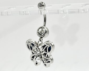 Denim Schmetterling Bauch Ring - Bauchnabel Ring - Bauchnabel Ring - Schmuck - Y2K - hypoallergen