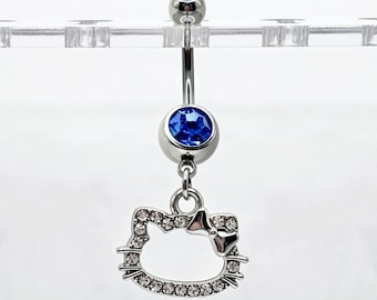 Blauer Hello Kitty Bauch Ring - Süßer Bauchnabel Ring - Süßes Bauchnabel Piercing Schmuck - Chirurgenstahl - Y2K