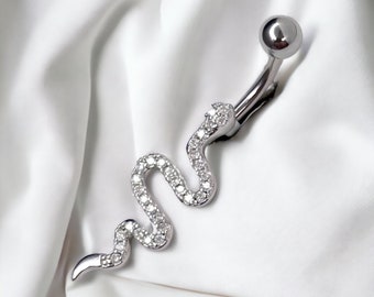 Y2k 2000s silver bratz inspired diamond rhinestone snake belly piercing bar ring body jewellery