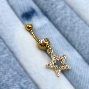 Gold Star Belly Ring – Dangle Belly Button Ring - Punk Belly Piercing Jewelry – Navel Ring –  Body Jewellery Gift – Surgical Steel - Y2K