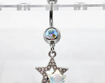 Mondstein Stern Bauch Ring - Bauchnabel Ring - Punk Schmuck - Bauchnabel Ring - Körperschmuck Geschenk - Chirurgenstahl - Y2K