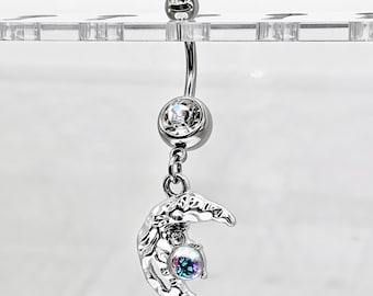 Mondstein Mond Bauch Ring - Bauchnabel Ring - Punk Schmuck - Bauchnabel Ring - Körperschmuck Geschenk - Chirurgenstahl - Y2K