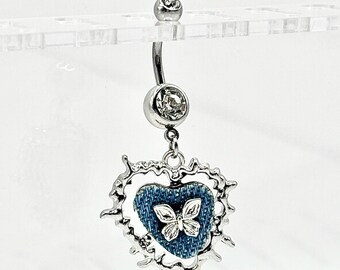 Denim Herz Bauchnabel Ring – Denim Bauchnabel Ring – Schmuck für Frauen – Schmuck für Frauen – Weihnachtsgeschenk – Chirurgenstahl - Y2K Goth