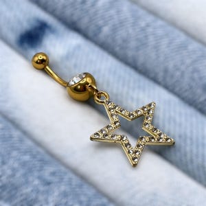 Gold Star Belly Ring – Dangle Belly Button Ring - Punk Belly Piercing Jewelry – Navel Ring –  Body Jewellery Gift – Surgical Steel - Y2K