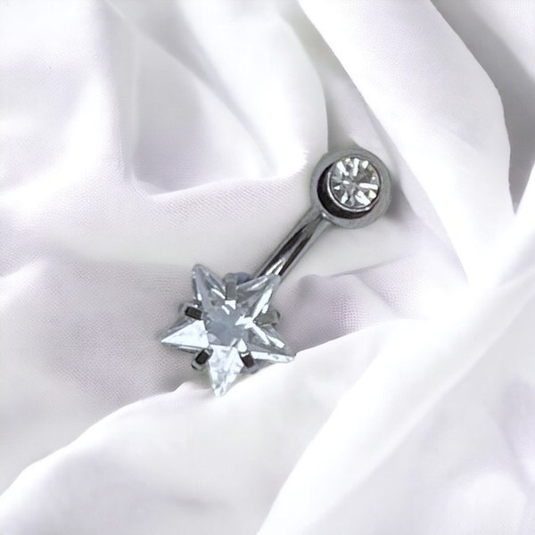 Y2k 2000s silver bratz inspired diamond rhinestone star belly button piercing bar ring body jewellery gift for her goth punk body jewellery