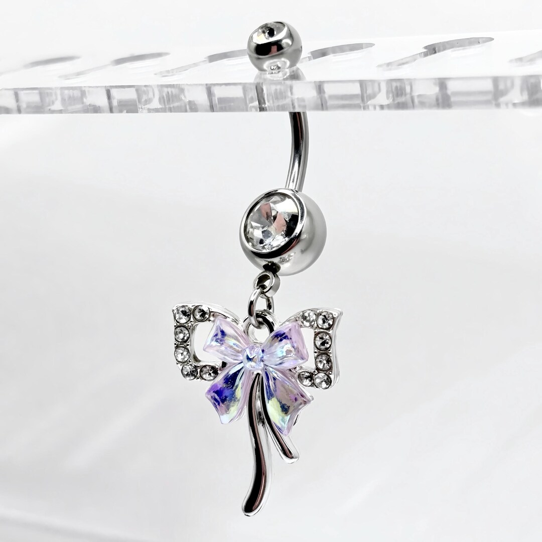 Bow Dangle Belly Ring – Y2K Rhinestone Navel Piercing, Surgical Steel ...