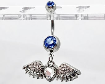 Y2K Strass Herz Flügel Bauch Ring - Chirurgenstahl Nabel Piercing