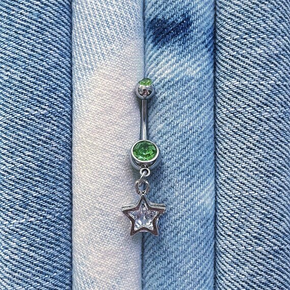 Piercing Pour Nombril En Acier Inoxydable - Tête De Mort Verte Avec Strass - Tige 1.6x10mm