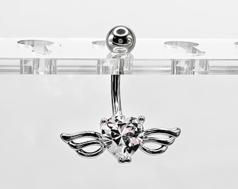 Herz Flügel Bauch Ring – Bauchnabel Ring – Süßes Bauch Piercing Schmuck – Nabel Ring – Körper Schmuck Geschenk – Chirurgenstahl - Y2K