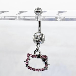 Piercing para el ombligo de Hello Kitty – Piercing colgante para el ombligo – Joyería adorable para el ombligo – Piercing corporal – Regalo de joyería corporal – Acero quirúrgico – Estilo Y2K