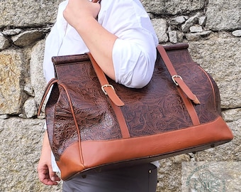 Grand sac de voyage en cuir, sac de week-end en cuir véritable, sac de nuit pour femmes et hommes, sac de sport en cuir