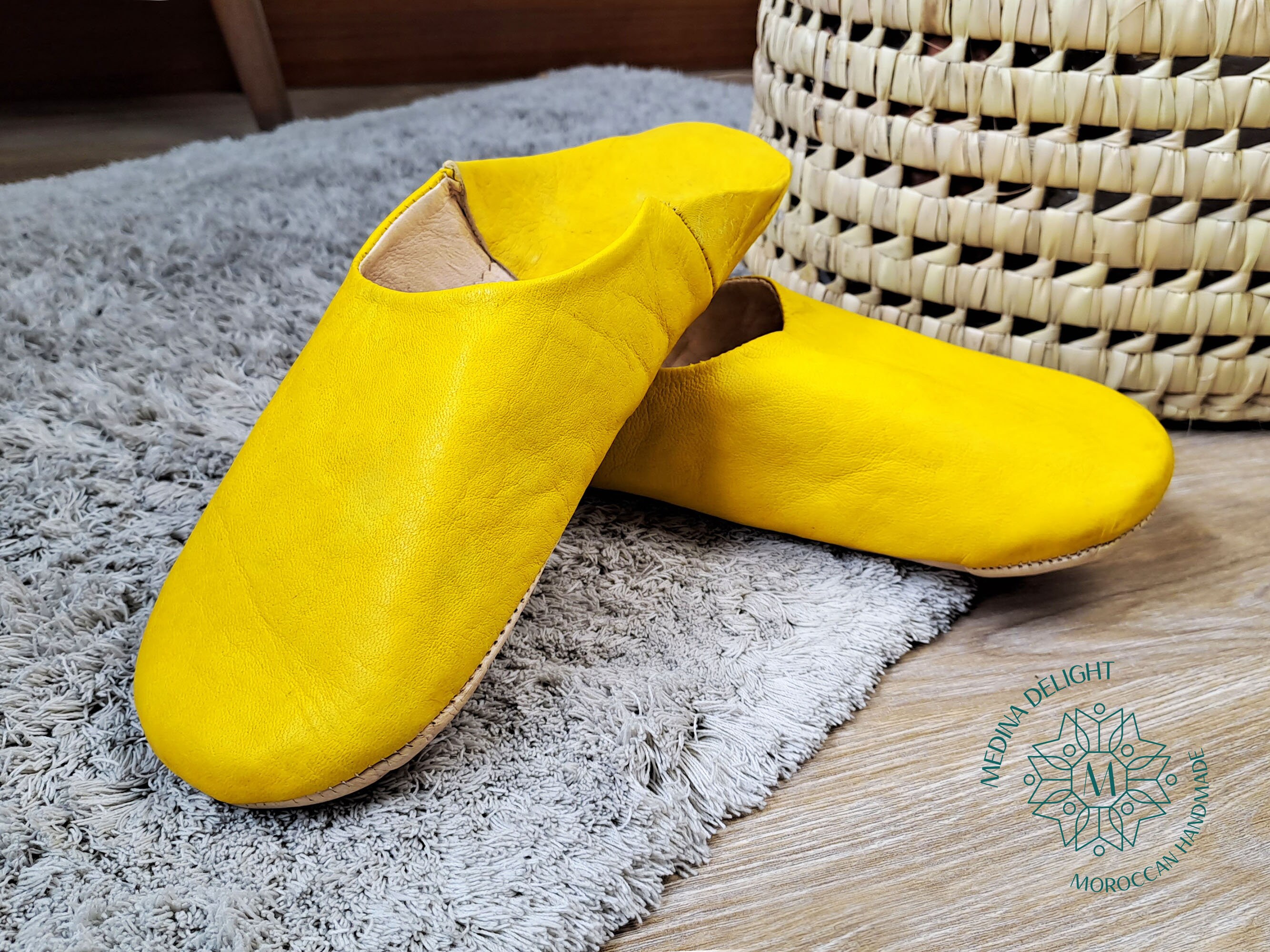 Pantofole In Pelle Marocchina Fatte A Mano: Babbucce Berbere Gialle Da Uomo - Italia - Foto 3