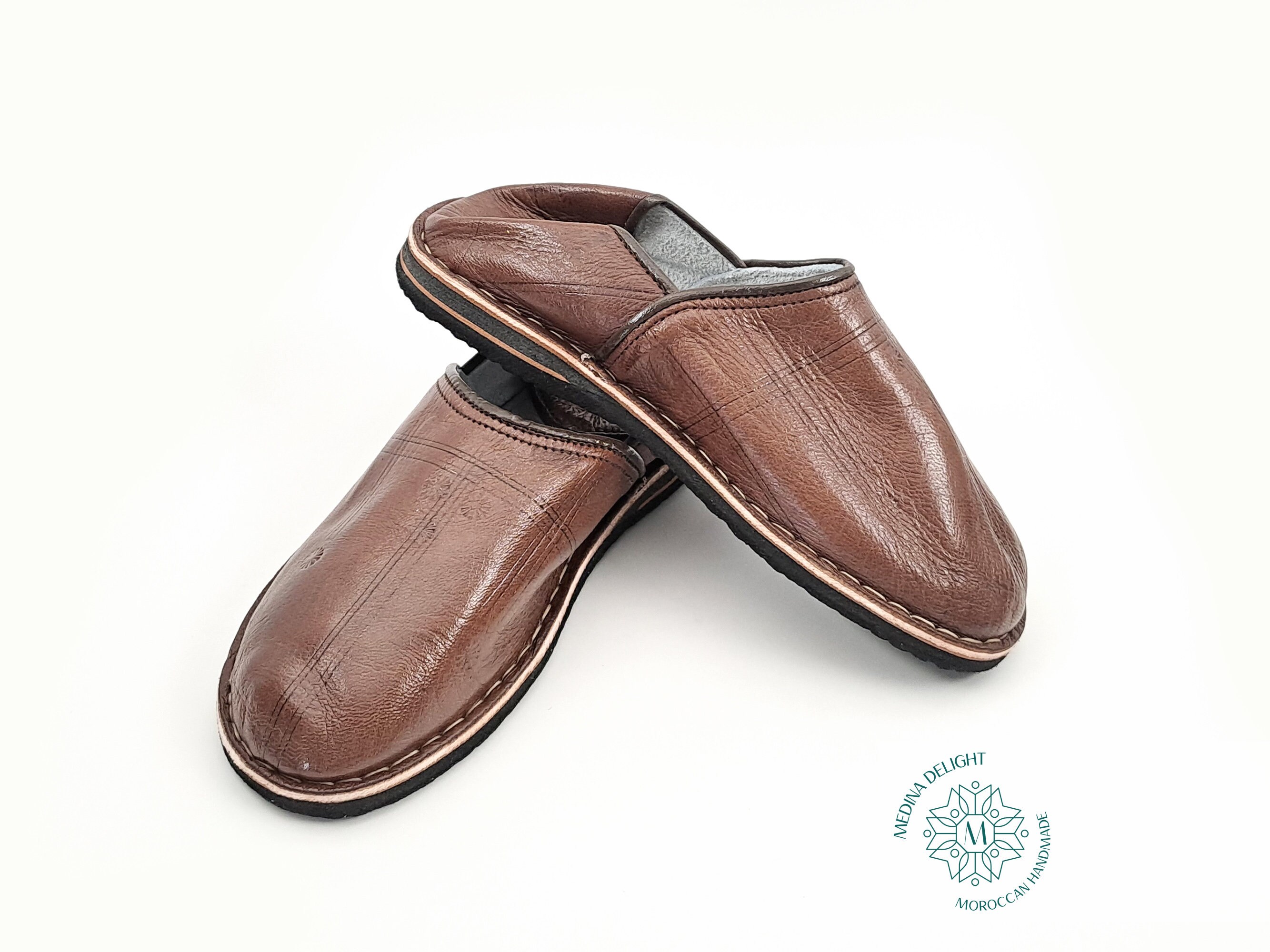 Babouche Berbère cuir marron cousue main - HOMME FEMME