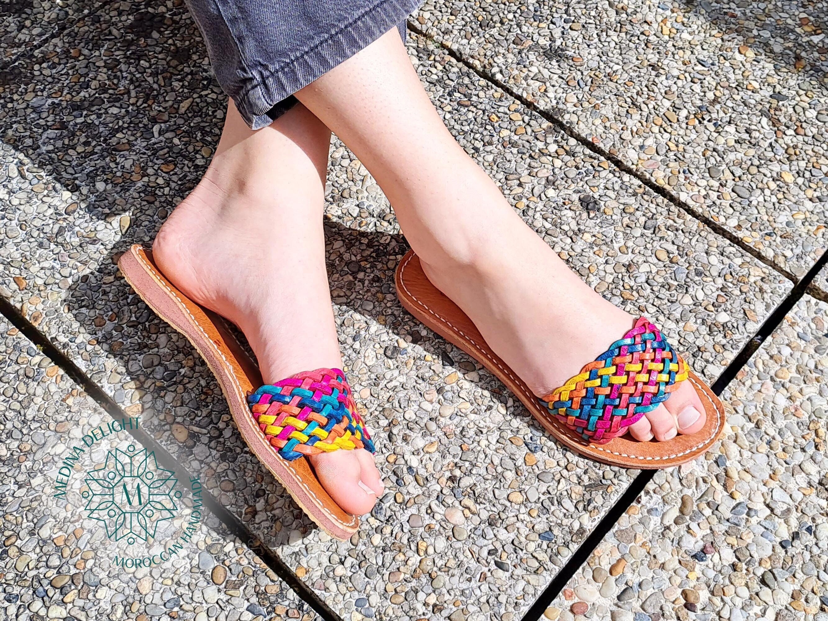 Moroccan Braided Leather Sandals for Women, Moroccan Handmade Leather