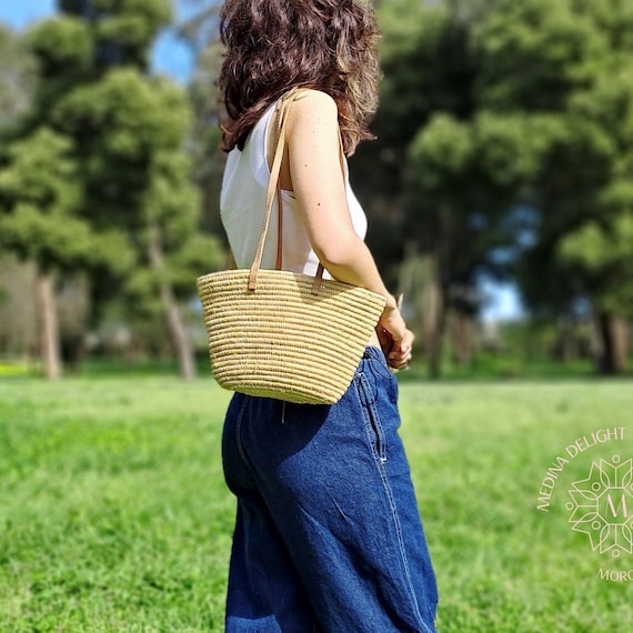 Raphia Sac Paille Cuir Panier Marocain En Raphia Fait à La Main