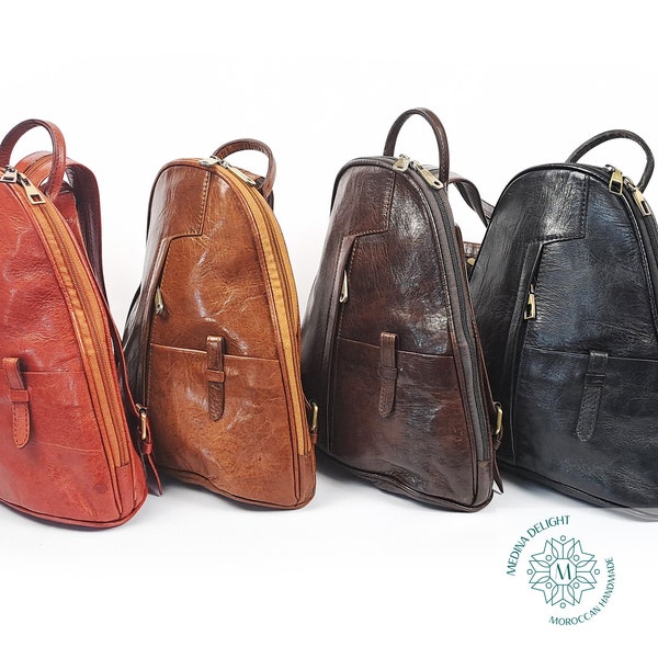 Handgefertigter Leder-Rucksack, echter Leder-Rucksack für Frauen, Vintage Reise-Leder-Rucksack, marokkanische handgefertigte Tasche