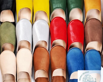 Mens Moroccan Babouche Slippers Handmade Organic Leather Mules