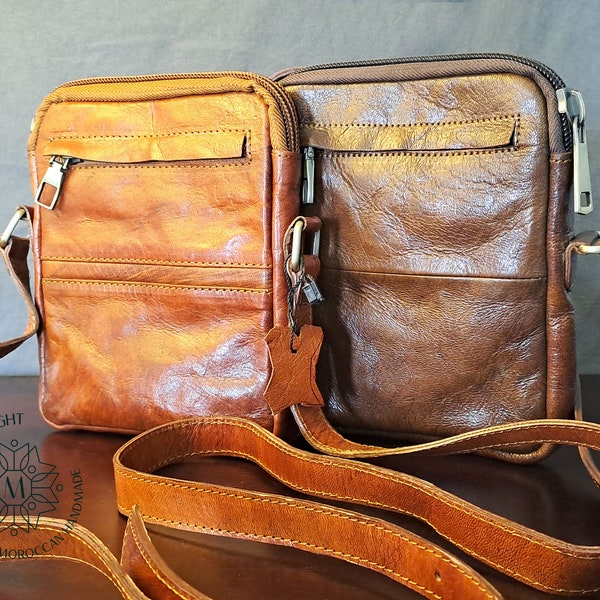 Vintage Leder Beuteltasche mit verstellbarem Riemen, Grossbody Herren und Damen Ledertasche, Sling echtes Ledertasche