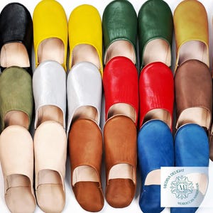 Marokkaanse Babouche Slippers voor Mannen, Handgemaakt van Organisch Leer Natuurlijk Gelooide, Heren Huisslippers, Heren Leren Muilen