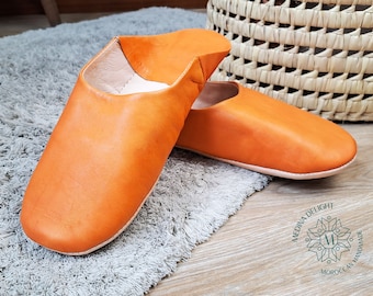 Orange Moroccan Leather Slippers: Handmade Organic Babouches
