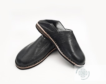 Zwarte Babouche Pantoffels, Berberse Babouche Pantoffels, Marokkaanse Handgemaakte Leren Huisslippers, Dames- en Herenslippers