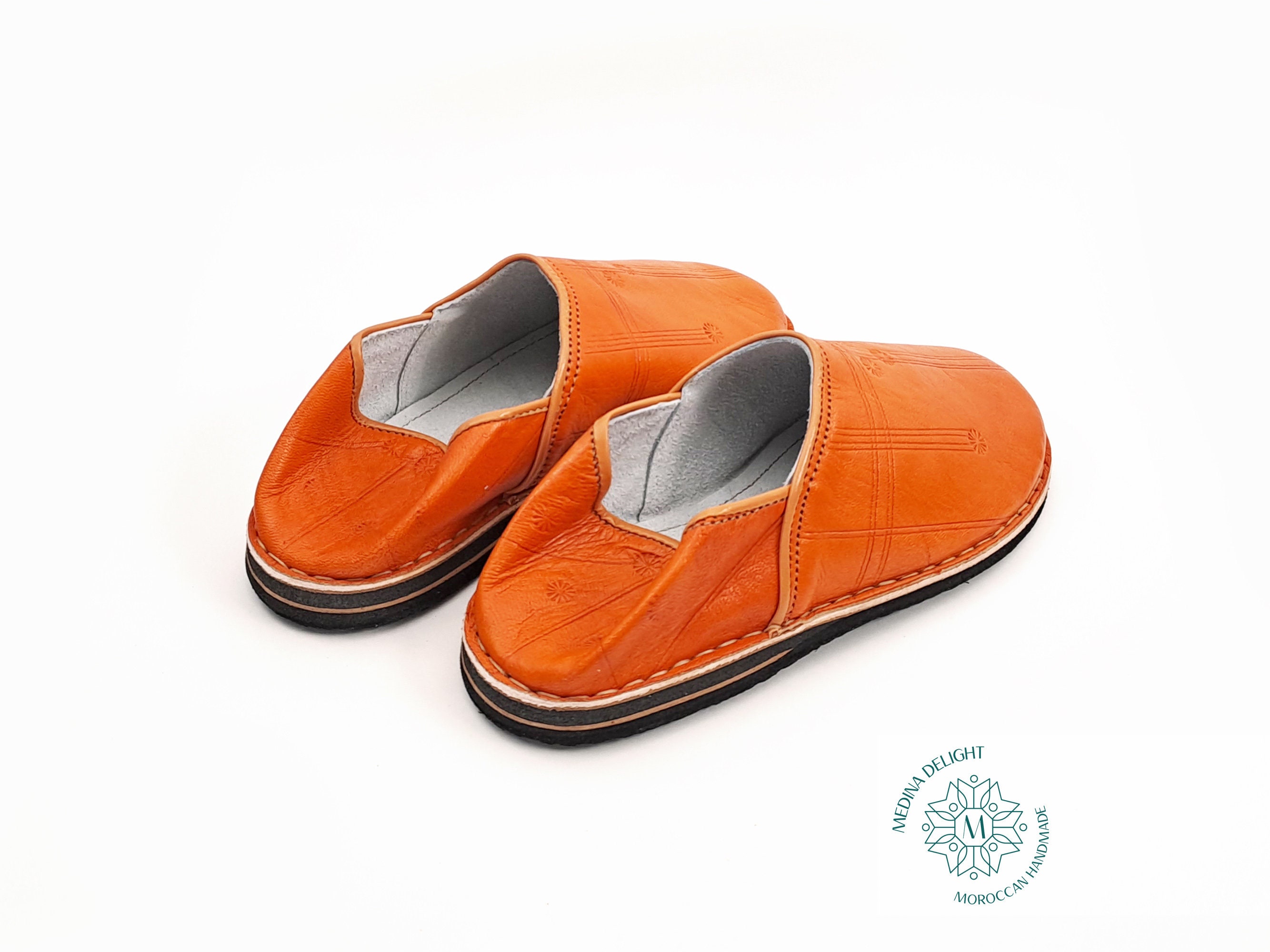 Moroccan Babouche Leather Slippers Mule Orange Handmade Men Sz 13 Verve Culture Moroccan Leather Slippers main image 2