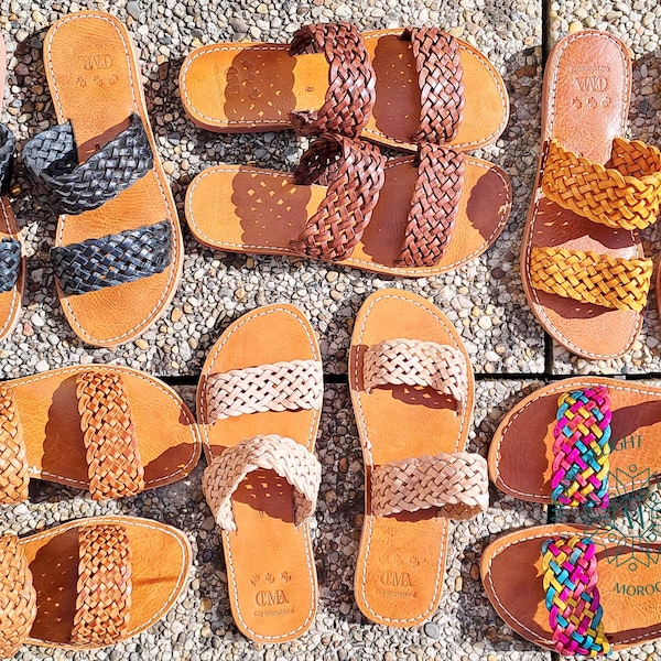 Sandalias Marroquíes de Cuero Trenzado para Mujer, Sandalias Marroquíes Hechas a Mano de Cuero, Sandalias Artesanales de Verano