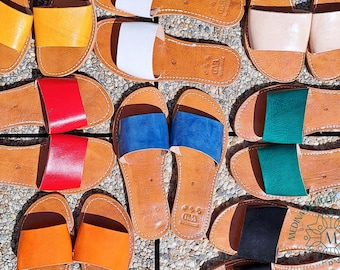 Moroccan Leather Sandals: Handmade Colorful Summer Beach Slides