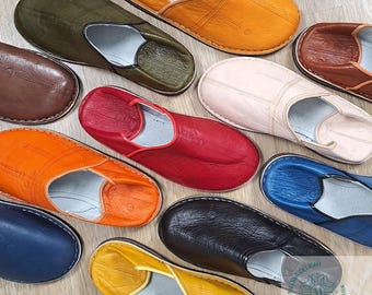 Mens Handmade Organic Leather Babouche Slippers Moroccan Mules