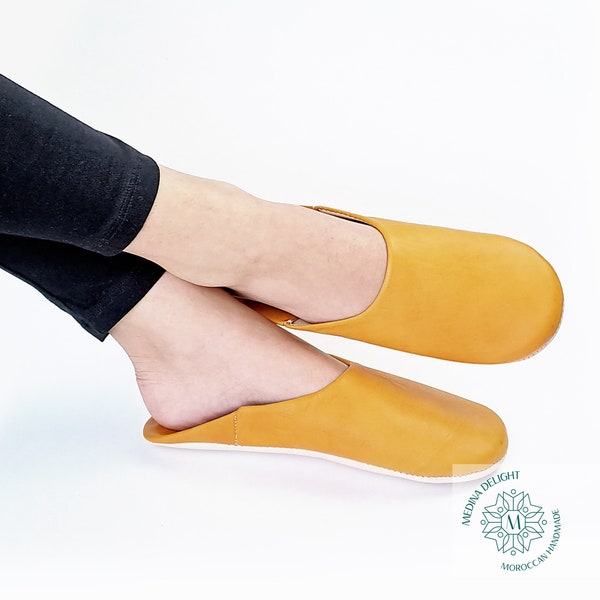 Womens Moroccan Babouche Slippers, Abricot Womens House Slippers, Cute Leather Slippers, Handmade From Soft Organic Leather