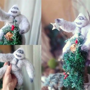Christmas Tree Topper Fluffy Abominable Snowman, Elf on the Shelf, Handmade Felt Orangutan Tree Topper, Christmas Elf, xmas holiday gift